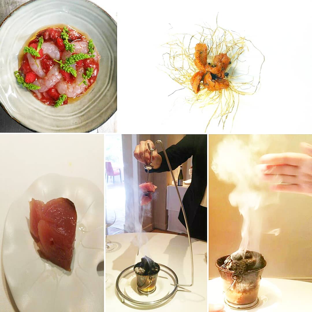 lmgastronomia's tweet photo. Farsa de pescado relleno sobre su piel / Ostra; temperaturas y texturas (fría, plancha y frita) / Morteruelo de mar
Espencat de fresas, gambusi y racimos yodados / Erizo vegetal / Atún con carbón animal
Salmonete al vapor de horno de verduras
#NazarioCano
#ElRodat https://t.co/cEJMIHqVui