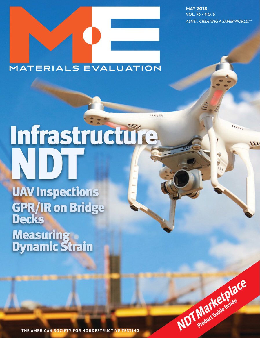 akontsos's tweet photo. Our research on turning the use of multispectral, non-contact and full field testing &amp; evaluation methods into a common practice for Unmanned Aerial System (UAS) just made the front cover of ASNT’s Materials Evaluation May 2018 Issue. Read it here: https://t.co/k0m5yRt72H https://t.co/eBdkQNzPO3