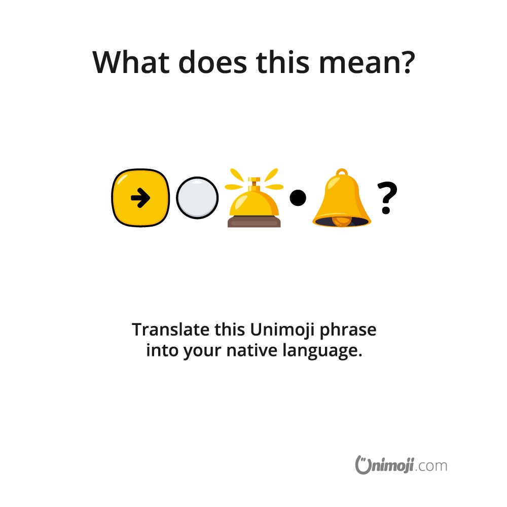 unimoji's tweet image. What does this Unimoji phrase mean?
is.gd/ojJZ67

#Unimoji #emojilanguage #phrasequiz #emojiphrases #universal #emoji #language #fun #emojiphrase #emojione #graphics #design #phrase #contest #competition #win #funny #emojis #white #snowwhite #whiteness #snow #snowflake