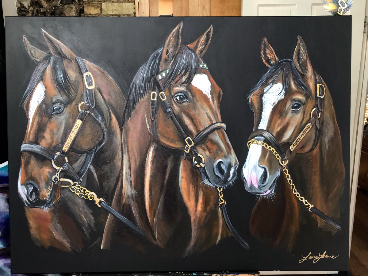 So honoured to have been asked to paint these famous #racehorses : #BulletTrain, #Frankel & #NobleMission! 🐎🐎🐎✨✨✨ ‘Brothers Together’ will be on their way to their forever home this week!... #racehorse #Newmarket