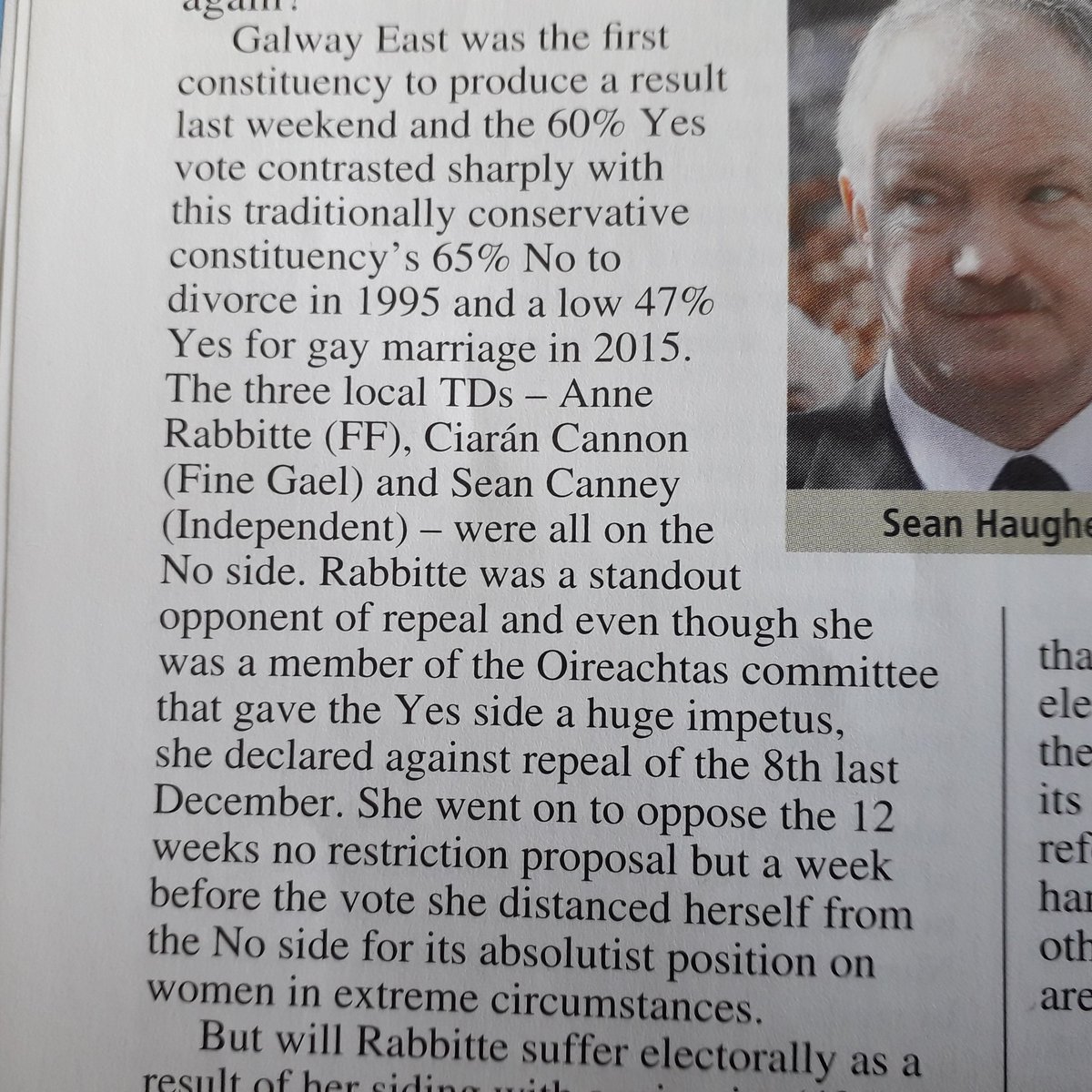 So much for the "conservative" rural West of Ireland ... 

@thephoenixmag points out that #Galway East produced a 60% Yes vote, despite three of the four TDs being on the No side.

<a href="/GalwayTFY/">Galway Together For Yes</a> canvassers found a very different reaction on the doorsteps. 

#RepealedTheEighth