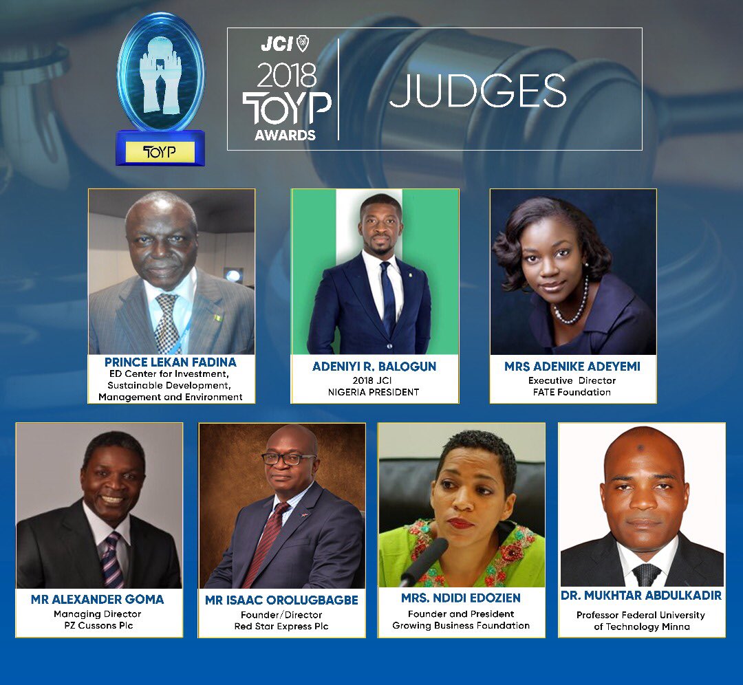 jci_nigeria's tweet photo. We revealed to you our final 10 for the #JCINTOYP2018 some days back. Meet our distinguished panel of judges... https://t.co/ls5QxdcOPf
