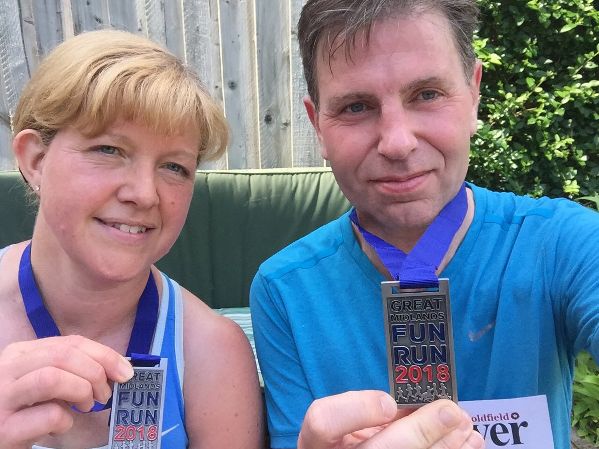 Anybody got any ice cubes to throw over us? Scorching hot day in #RoyalSuttonColdfield for the 2018 @greatmidsfunrun but we did it!!