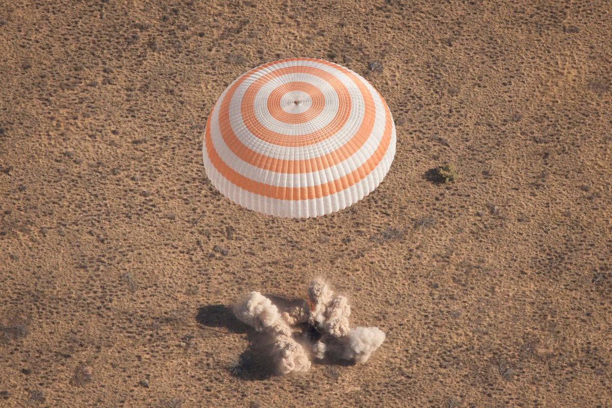 AstroDude's tweet photo. Welcome home Soyuz MS07 crew! #ISS #NASA #Spaceflight https://t.co/xBnznDFZdv