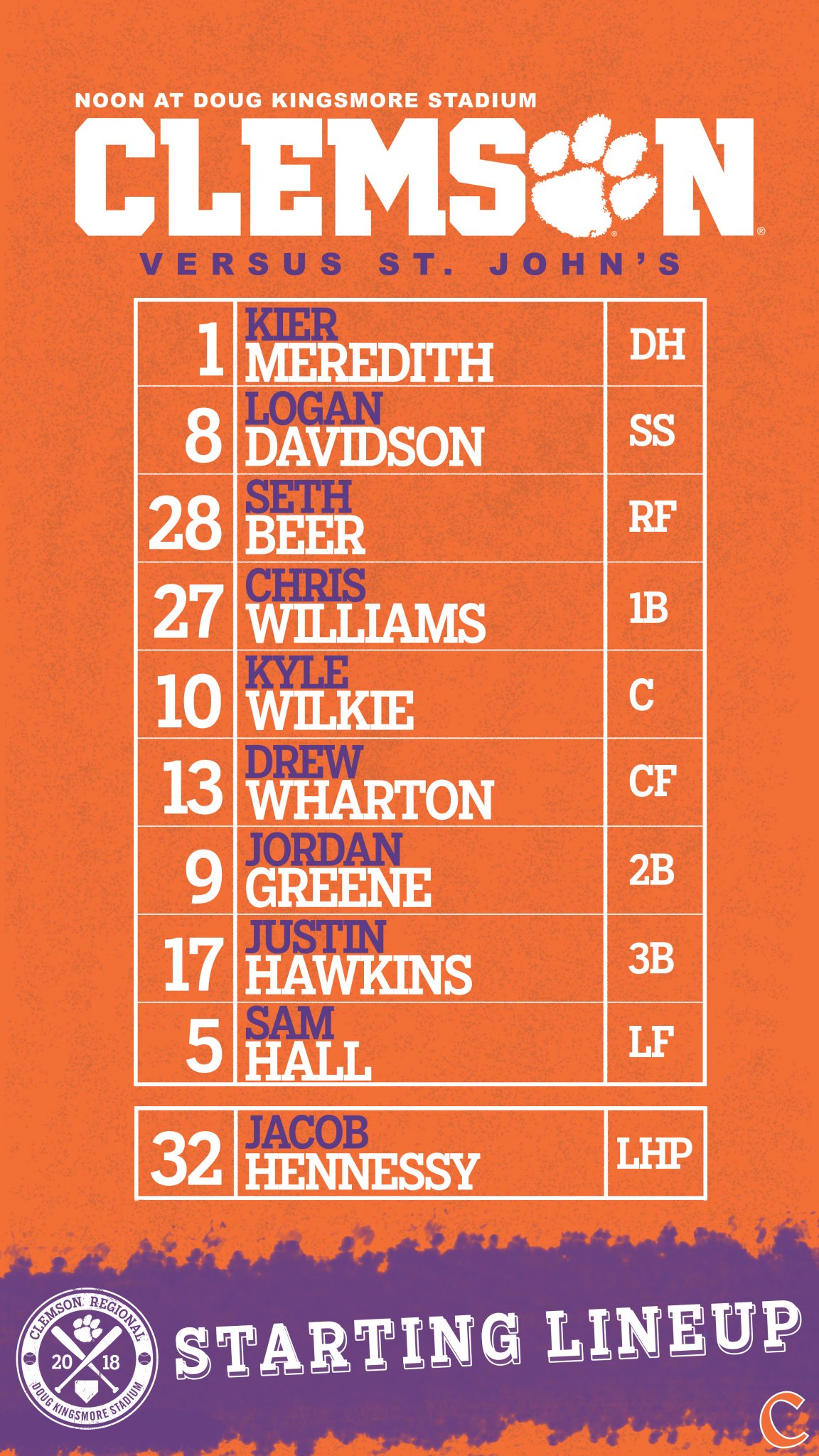 Clemson Baseball on Twitter "Starters & stats & streaming for our 