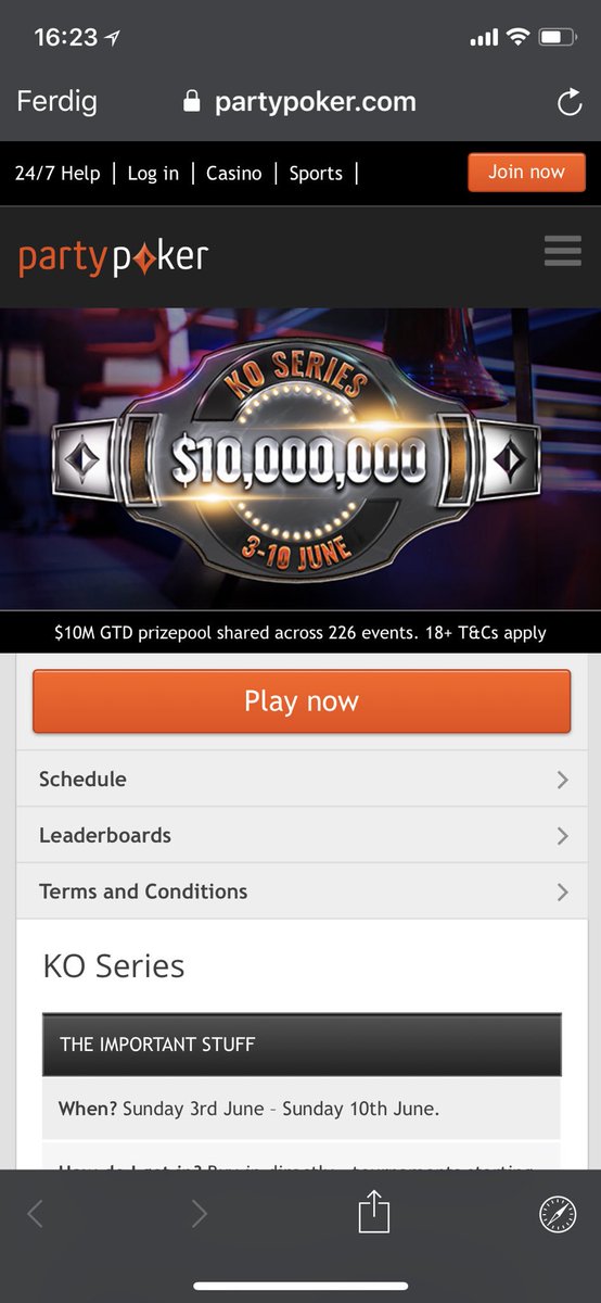 Today the KO series with 10 million dollar guaranteed kick off <a href="/partypoker/">PartyPoker</a> Come and join me!
partypoker.com/ko-series.html