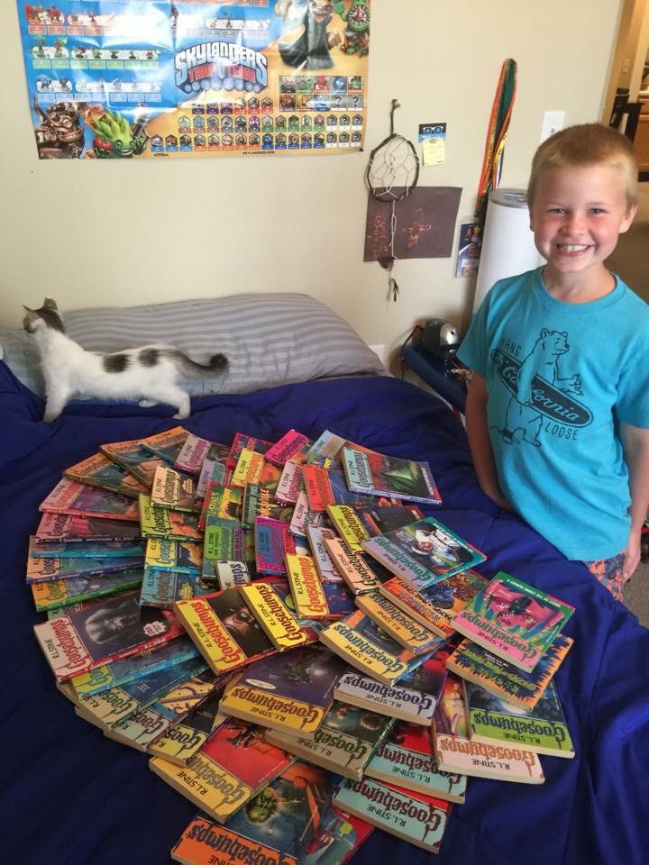 rallyboost's tweet photo. @RL_Stine I surprised my son with all of my original Goosebumps books! https://t.co/tEyO8M7VYG