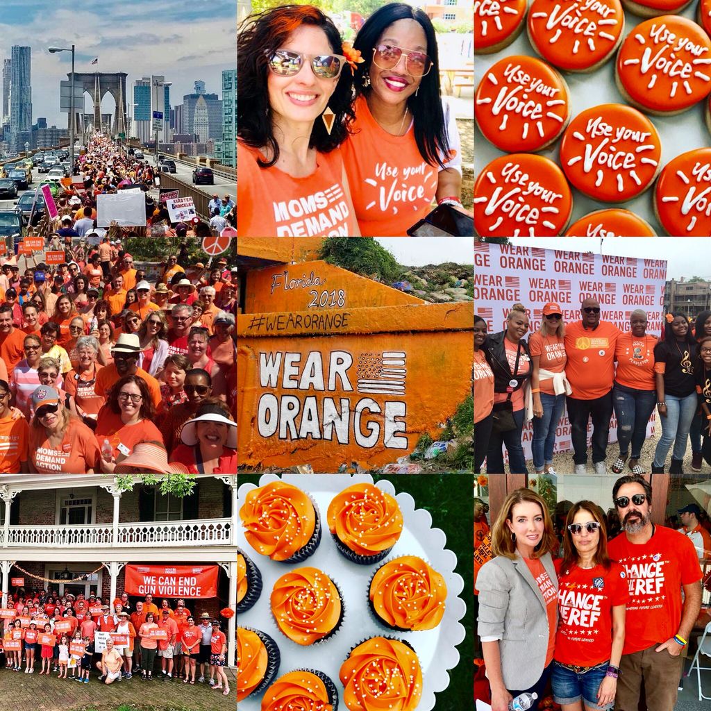 MomsDemand's tweet photo. Americans are turning out by the thousands to #WearOrange for gun violence awareness this weekend! 

These are just a sampling of the amazing events our state and local chapters held yesterday; hundreds more will take place today! To find an event near you, text ORANGE to 644-33. https://t.co/7SuopQNFEn
