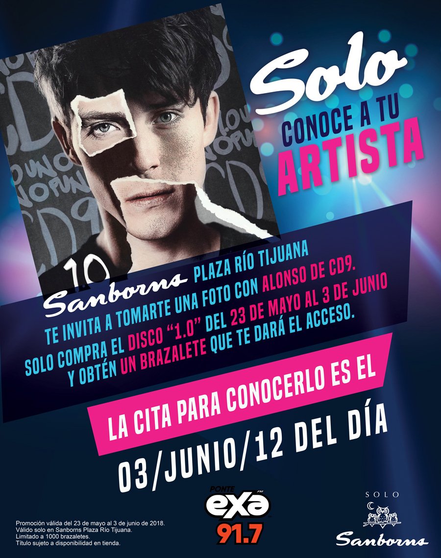 CD9's tweet photo. ADEMÁS TAMBIÉN ESTAREMOS EN @solosanborns A LAS 12:00 HRS. #CD9TÓMATELAFOTO #UNOPUNTOCERO 
-@soyalonsovillal Plaza Río (Tijuana)
-@bryanmouque Galerías Querétaro https://t.co/DAA9BxP91w