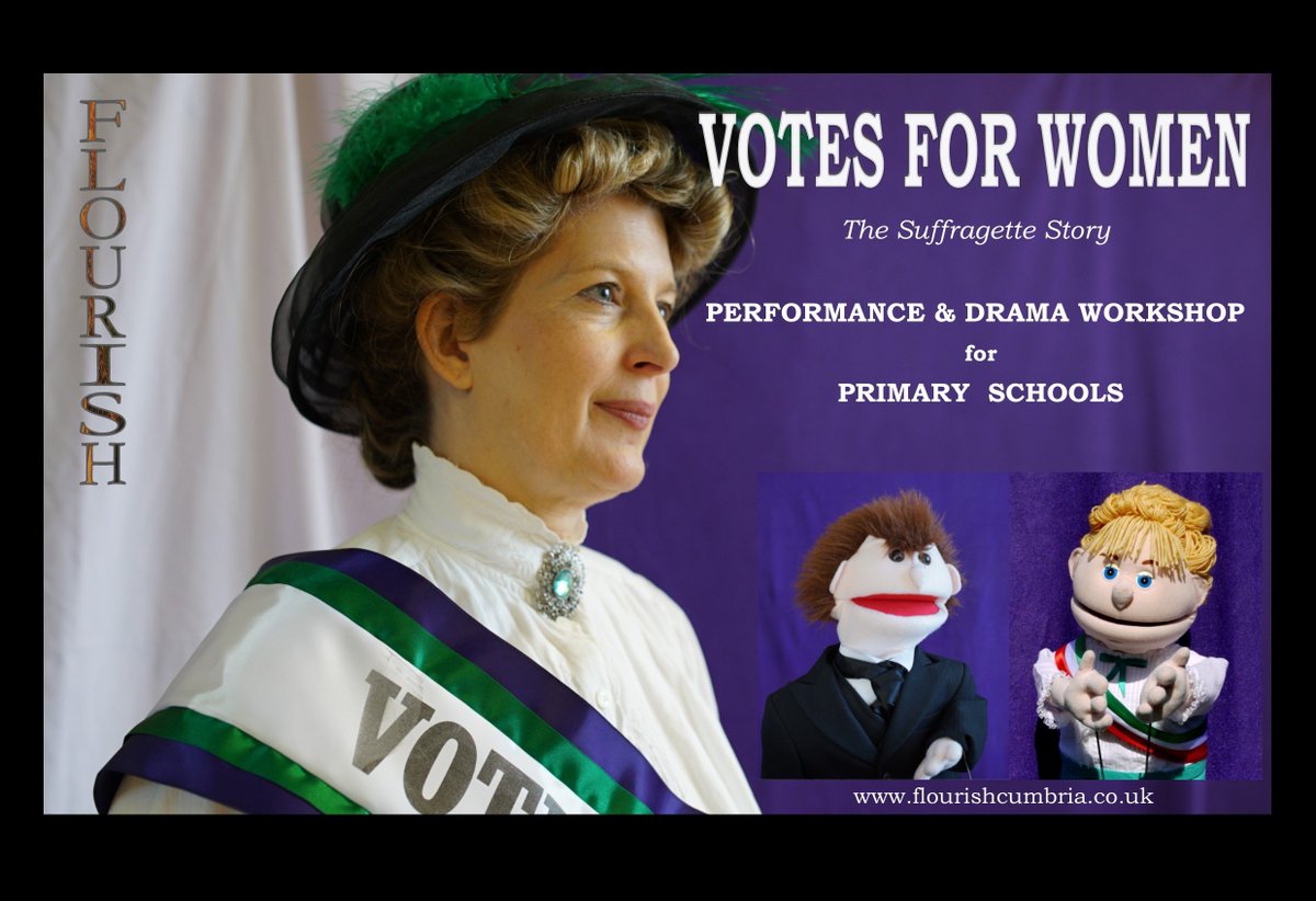 Celebrate the Centenary of Women's Suffrage  with Flourish's Votes for Women programme  for #PrimarySchools  #TheatreinEducation #Suffragettes #EmmelinePankhurst #Suffragists #puppetry #livetheatre #Millicentfawcett #KS2 #education #dramaworkshops