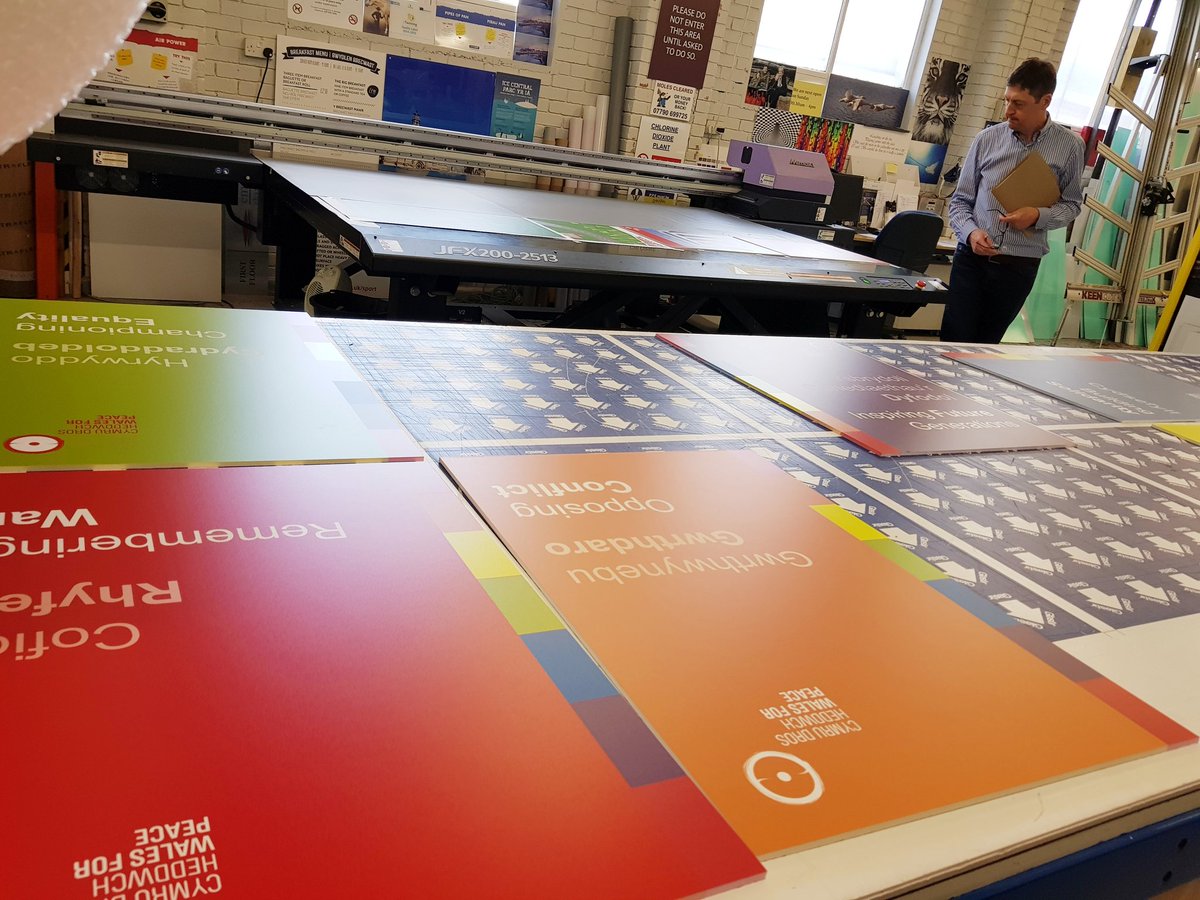 walesforpeace's tweet photo. Ahead of opening our #WalesforPeace #Exhibition @CanUcheldreCtr #Holyhead, a peek at production this week. Big thanks to @WCIA_Wales volunteers &amp; team, Nico translators, @theCheekyMonkey design, @SemaphoreDis printers &amp; OwenBros Van Hire... #Peace #Heroes! Watch this space... 😉 https://t.co/5SEc9edcbE