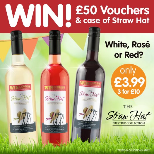 ✨ #COMPETITION TIME - ENDS SOON✨

We're giving away a massive £50 worth of B&amp;M Shopping Vouchers PLUS a case of Straw Hat to ONE lucky winner!

For your chance to #WIN, simply FOLLOW, RETWEET AND COMMENT which is your favourite; White, Rose or Red?!

Competition ends 9am 8.6.18