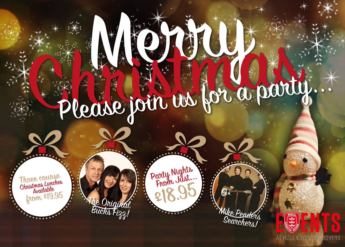 hullkrofficial's tweet photo. Have we got a Christmas line up for you this year! Our 2018 festivities include a night to have Christmas dinner with the players, plus performances from the real Bucks Fizz and Mike Pender's Searchers. We don't do tribute bands here! Bookings taken now! https://t.co/APUlemGKbP https://t.co/SFmuV1yt2k