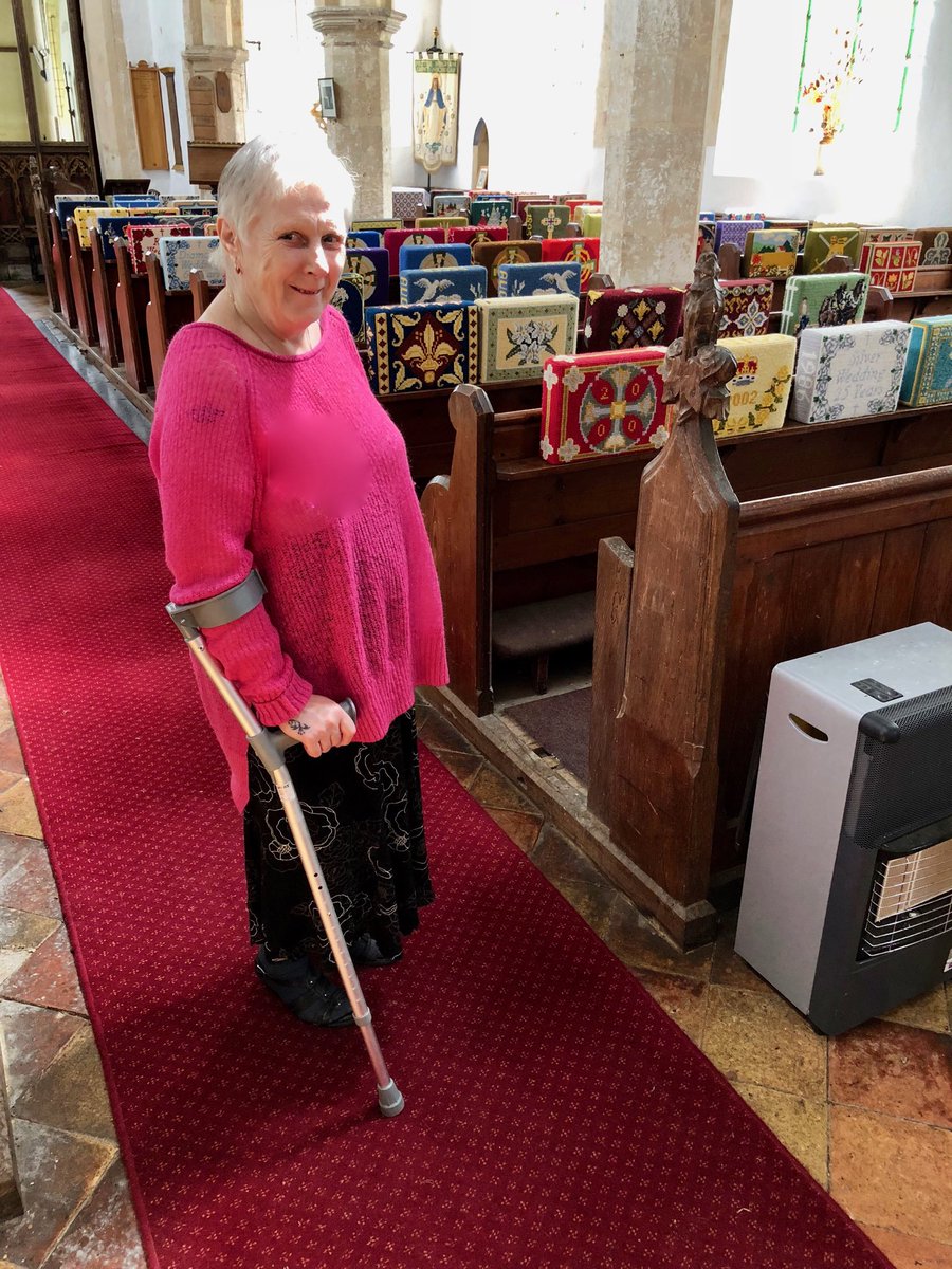 spstoney's tweet photo. Diana is recovering well after her hip replacement operation of 5 weeks ago. Long walk today to our local church to see the brilliant decorated kneelers. #potter #heigham St. Nicholas @DioceseNorwich https://t.co/mJ2uibGGOi