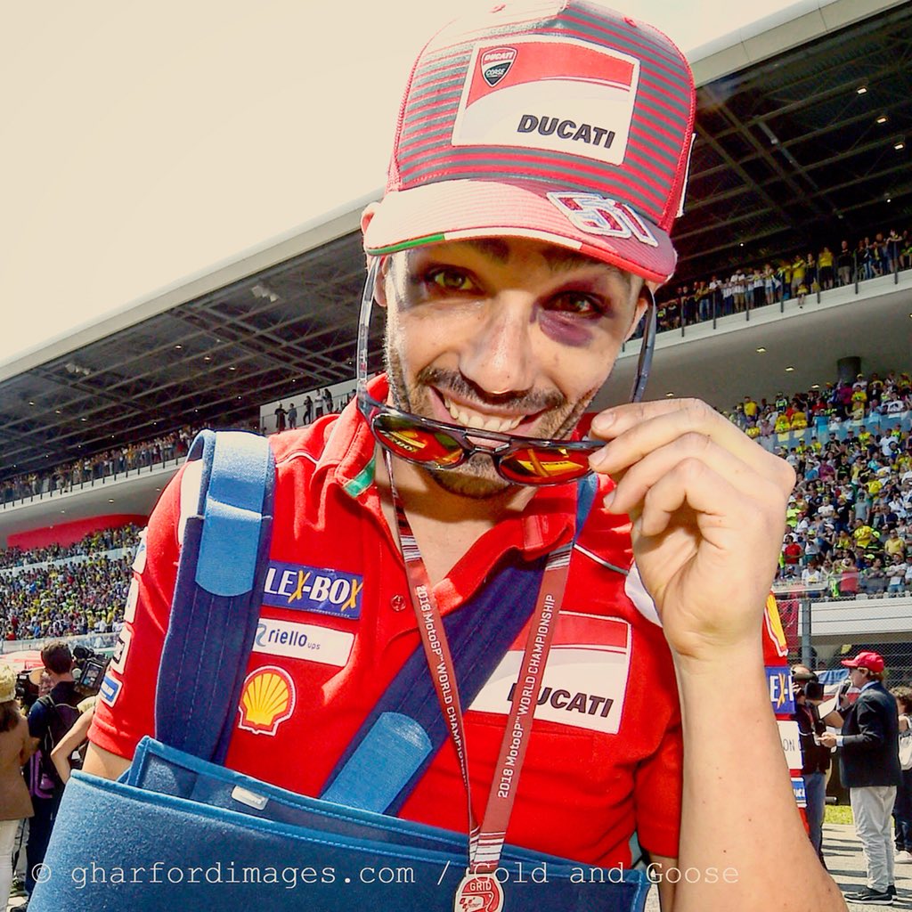 Big smiles from the very lucky <a href="/PirroRider/">Michele Pirro</a> after his crash at the #ItalianGP <a href="/MotoGP/">MotoGP™🏁</a> #batteredandbruised