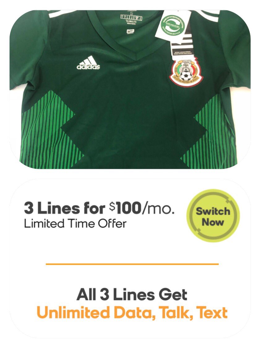 Switch 3 or more lines and get a free Mexico World Cup Jersey at any Jet Wireless Group Stores! Limited time only! #mexico #switchtoday #FIFAWorldCup2018 <a href="/Alicia_SPG/">Alicia Gonzalez</a> <a href="/Jenhustle976/">Jen Villalobos</a> <a href="/Mel_Marceco/">📲💎Melissa- Marceco 💎📲</a> <a href="/marceco_rick/">Rick Cardenas</a>