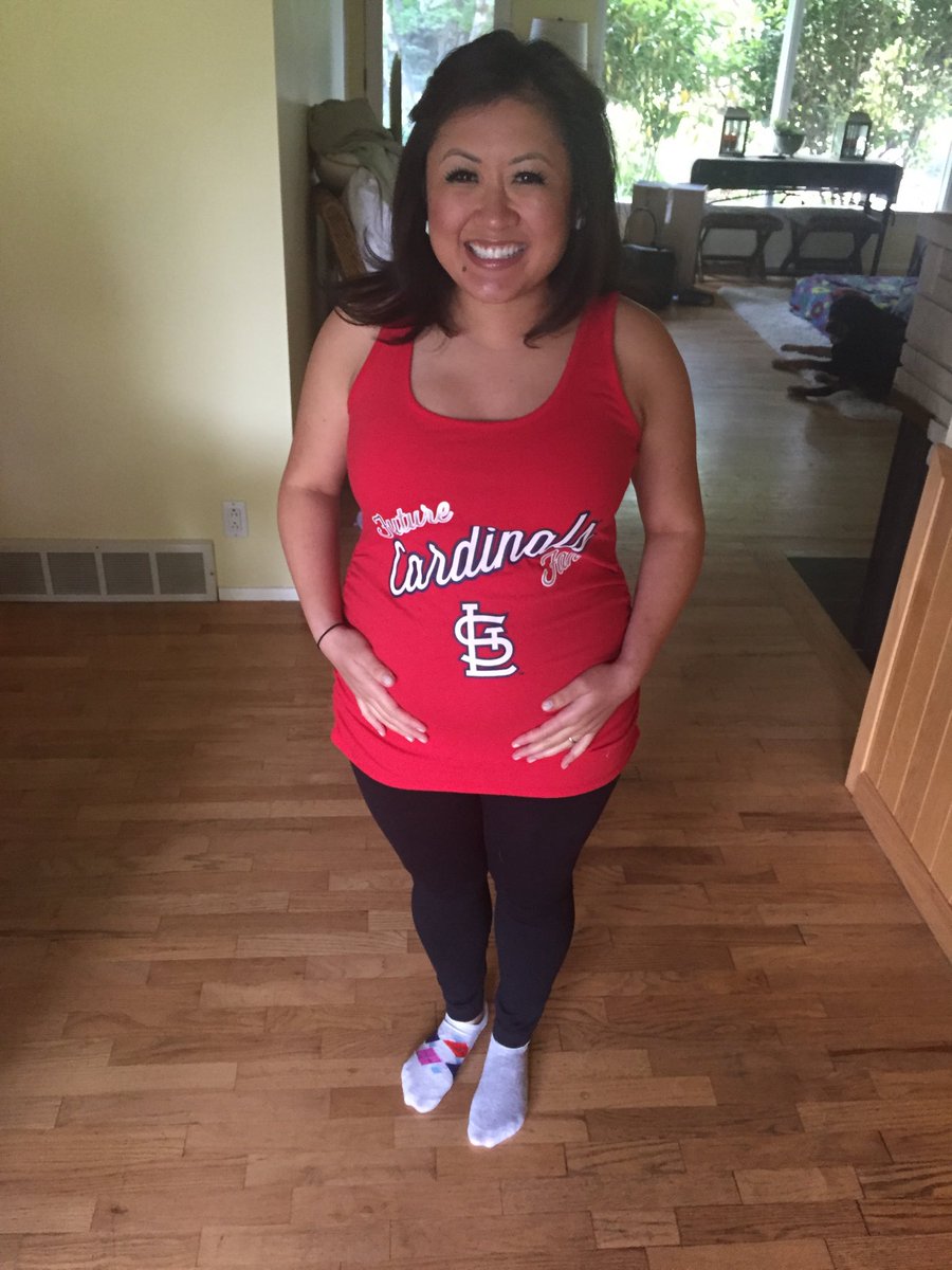 JimVanDillen's tweet photo. My wife tries on her new @Cardinals maternity shirt and 10 seconds later #Ozuna hits a grand slam! #CardinalMagic https://t.co/YjtYKfBTRw