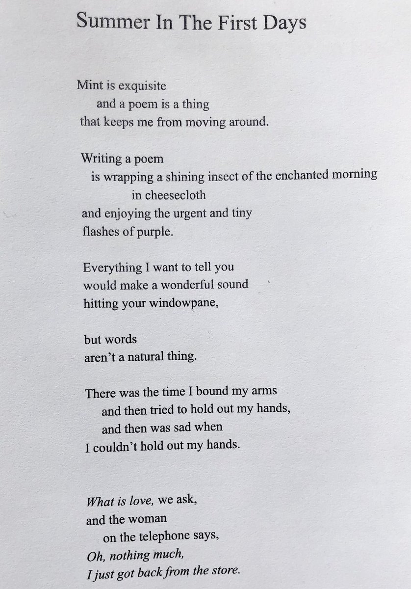 TheIdiotsIChing's tweet photo. Mint is exquisite
     and a poem is a thing
that keeps me from moving around

HANNAH GAMBLE 

https://t.co/BMDZaWxKTR https://t.co/lgbJCnLHK9