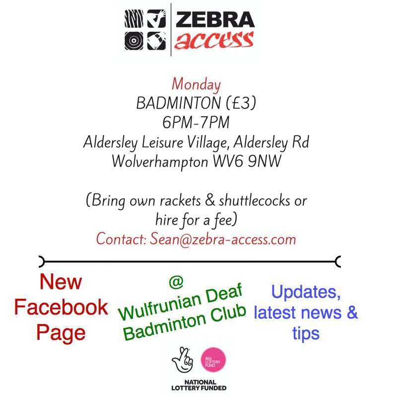 ZebraAccess's tweet photo. THIS WEEK: 4th June - 8th June 
#ZebraAccess #Services &amp; #Activities 
#NationalLottery #HoEComMatters #jobclub #Englishtutorials #advocacy #dropin  #deaf #community #badminton https://t.co/nFaRrbLxtS