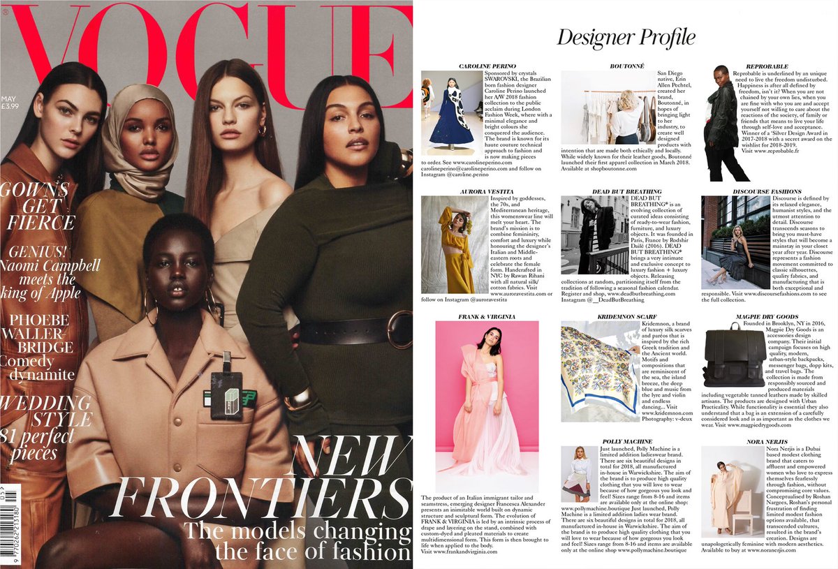 noranerjis's tweet photo. Nora Nerjis @BritishVogue feature. Halima Aden made history when she became the first ever hijabi model on Vogue's cover page. We are very pleased to be part of this movement with our brand feature in May issue of British Vogue. #modestfashion #modestmovement #hijabfashion #vogue https://t.co/WEJaCDmBEs