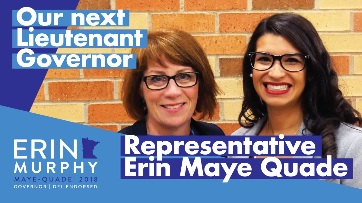 epmurphymn's tweet photo. Minnesotans are demanding a new kind of politics. I chose Representative Maye Quade because she is an exceptional leader who shares my optimistic and ambitious vision for Minnesota. She rolls up her sleeves and digs into solving problems. We're ready to win.
#DFL2018 https://t.co/P60MUbhJHo