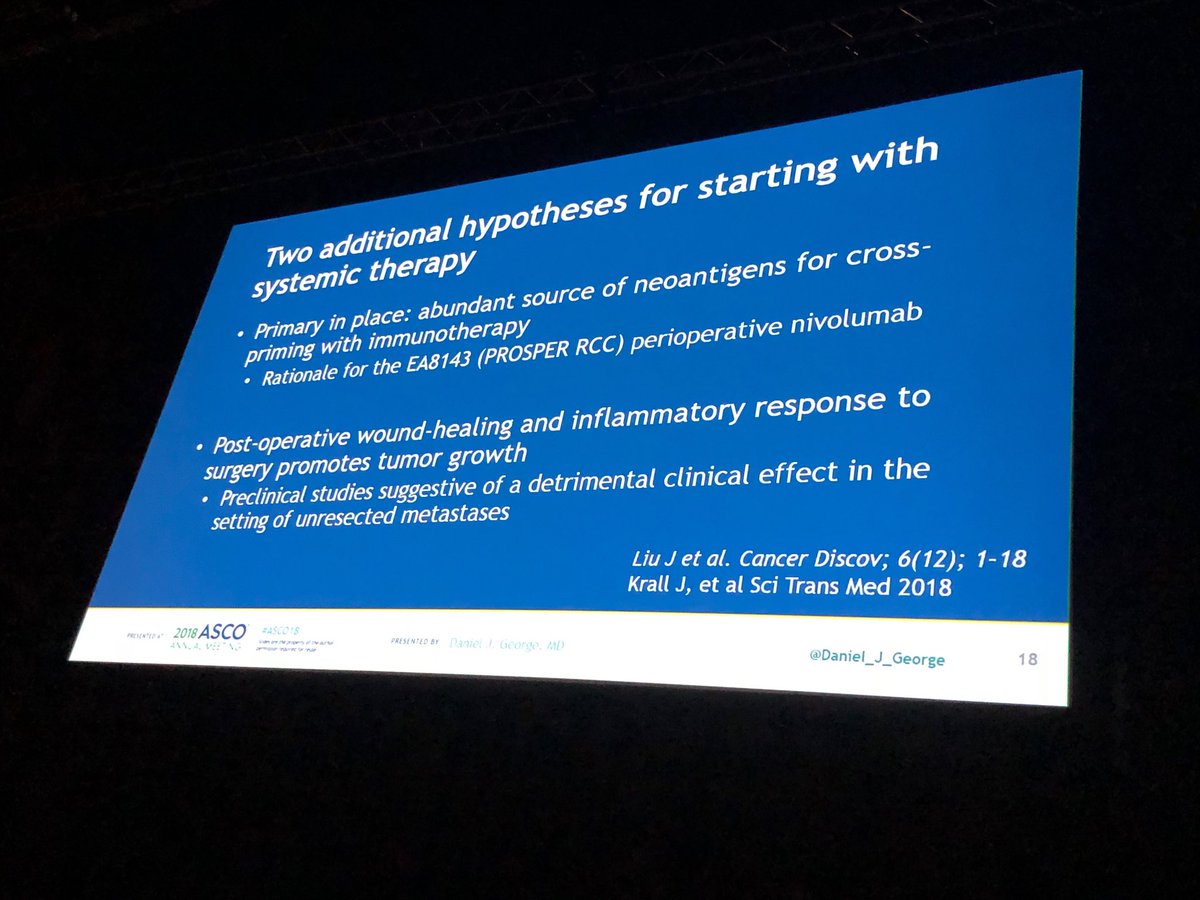 <a href="/Daniel_J_George/">Dan George</a> shootout for #PROSPER #RCC why perhaps treating before surgery makes sense in IO trials #neoantigens <a href="/LaurenCHarshman/">Lauren Harshman</a> <a href="/ASCO/">ASCO</a> <a href="/allaf_mo/">Mohamad Allaf</a> #ASCO18