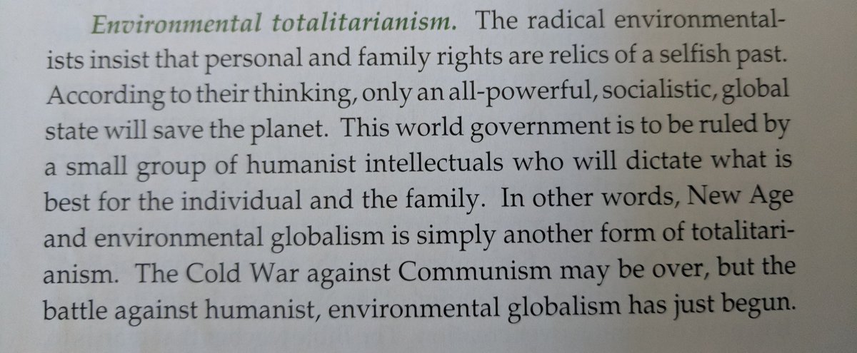 Abeka teaches Christian students that environmentalism is part of a world government conspiracy to enact socialist totalitarianism.  #ChristianAltFacts