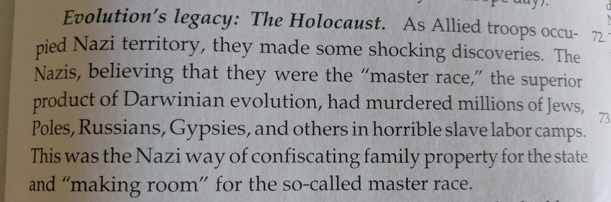 This is a classic teaching of Christian homeschools and private schools: that the Holocaust is "Evolution's legacy."  #ChristianAltFacts