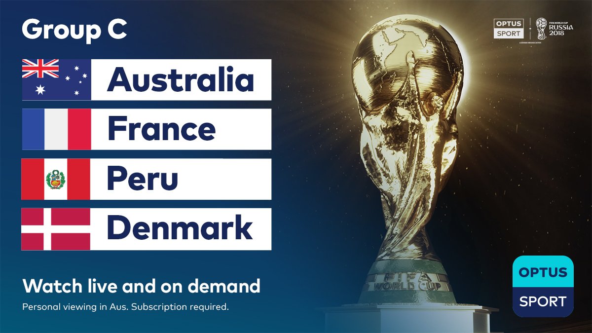 StanSportFC's tweet image. RT now to receive a reminder before every Group C match day kick-off in the 2018 FIFA World Cup™. Don’t miss a second of the Group C action, all matches are live on #OptusSport.