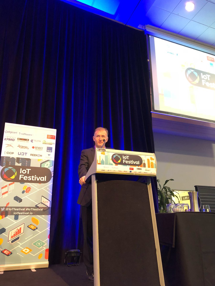 IoTfestival's tweet photo. Andrew Tulloch, Executive Director of Digital &amp; Bio Economy @DEDJTR, officially opening the #IoTfestival 2018. https://t.co/7fpmFiYIDe