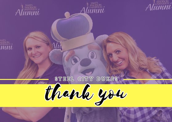 burghJMUalumni's tweet photo. Thank You @JMUAlumni and @AlysiaD07 for organizing a wonderful and engaging weekend. Your energy, enthusiasm, and dedication is contagious. We cannot wait to share our new knowledge with all our steel city dukes! #jmumac #GoDukes #beingthechange https://t.co/rOK3W4gF5J