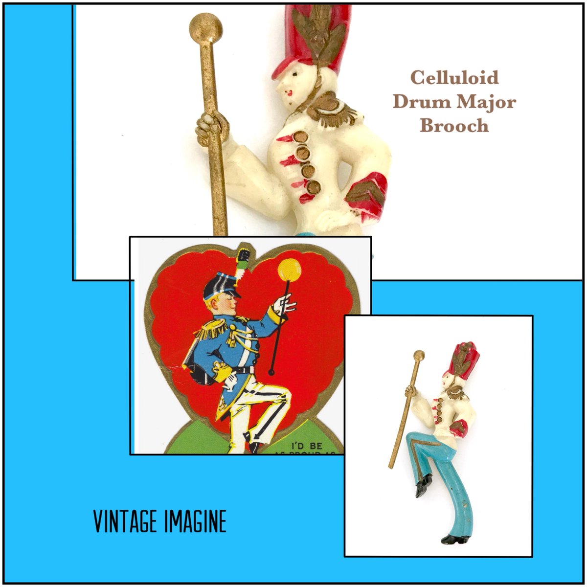 Excited to share the latest addition to my #etsy shop: Celluloid Drum Major Brooch, Hand Painted Red White Blue Uniform Gold Accents, Baton Spins, Dimensional Figural, 1930s 1940s, Gift for Her #vintagejewelry #celluloidjewelry #drummajorfigure etsy.me/2JkNw4X