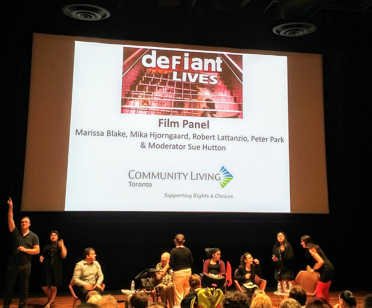 Thrilled to be settled in to hear the post film panel talking about rights of people with disabilities! Check out @CLToronto Facebook page for live coverage now! @MilesNadalJCC #defiantlives #cinemaforall #riseandtriumph