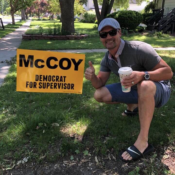 mattmccoyia's tweet photo. Another team McCoy member, Brandon Klinge with new sign and coffee from Greek Food Festival! #McCoyForSupervisor https://t.co/WTt30mYWmD