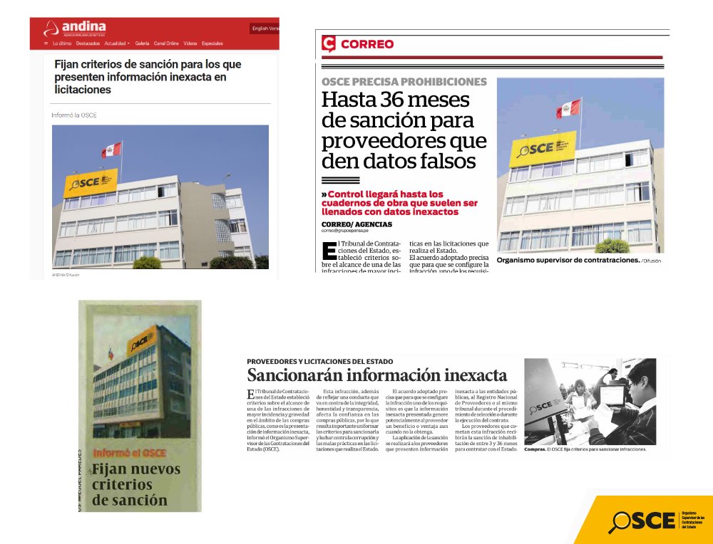 OECEPeru's tweet image. Medios informan sobre decisión del #OSCEPerú de fijar criterios para sancionar a proveedores que presenten información inexacta en las licitaciones. Conoce el detalle de la medida aquí ➡️ goo.gl/7krjgp