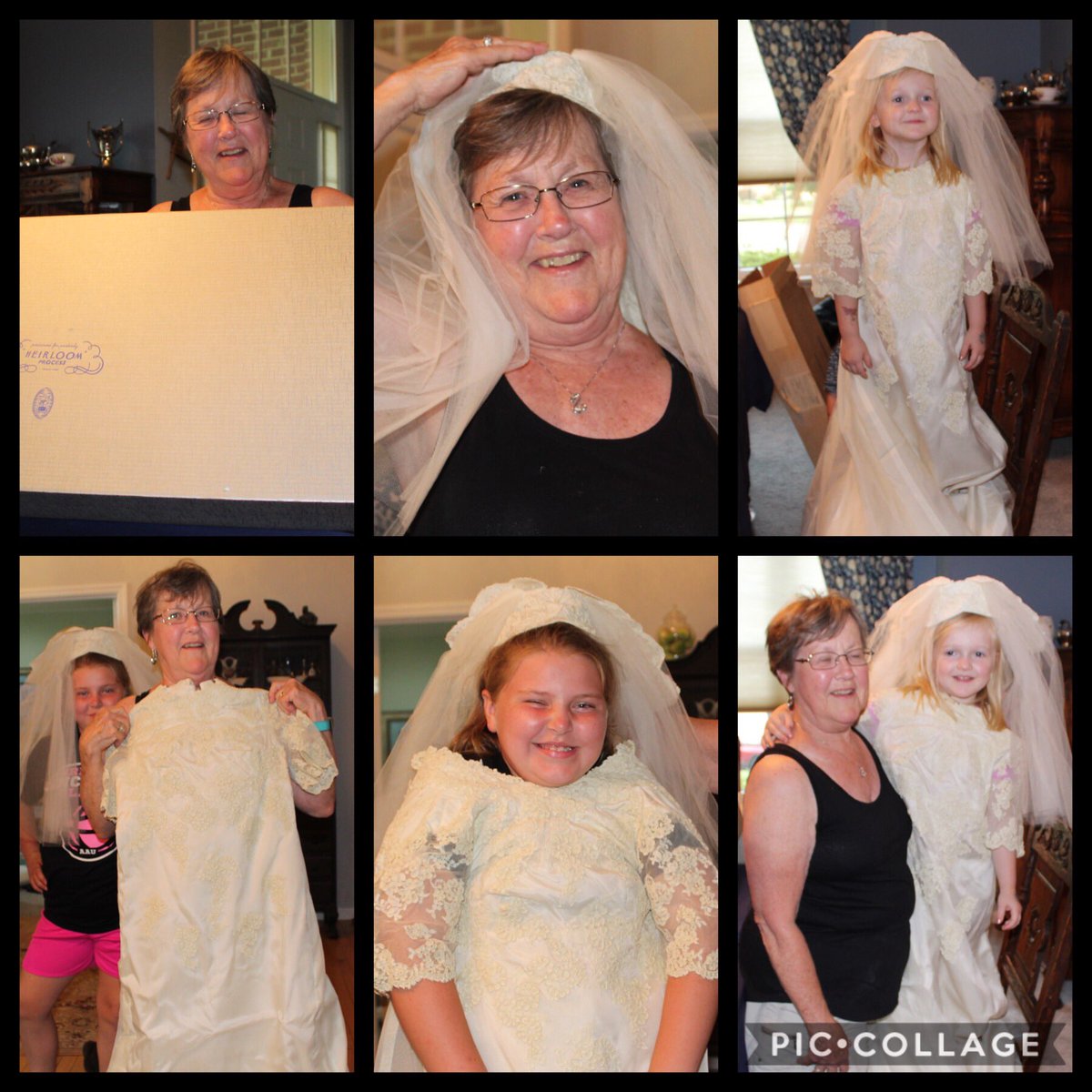 Robin_5312's tweet photo. Next weekend we will be celebrating my Mom &amp; Dad’s 50th Wed. Anniversary. Last night Mom decided to open her Wedding dress.We had so much fun with this and trust me there will be much more to see at their party next Sunday!! #golden #theystilldo #fitsa4yearold #momwastiny https://t.co/9waNOMxzcB