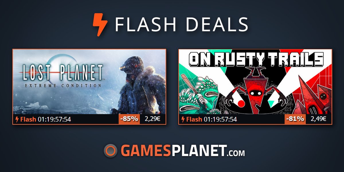 GamesplanetFR's tweet photo. Flash ⚡ #Deals 48h - Pour moins de 5€, obtenez #LostPlanet Extreme Condition ET #OnRustyTrails :o
Exploration et plateforme à tout petit prix : https://t.co/LDxDCD3JxS https://t.co/csLOxwEdD5