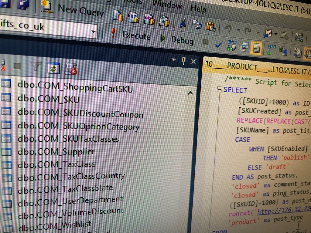 ESCITSupport's tweet photo. It’s coding day here! Preparation work for migrating customer from their old online store to a shiny new online shop! #mssql #mysql #coding #ecommerce https://t.co/KUODsqw9Rm