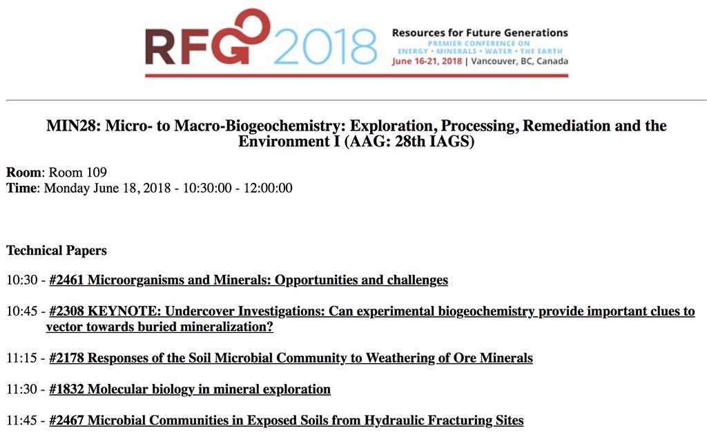 KUGeology's tweet photo. Professor David @fowle delivers the Minerals I, Min 28 session keynote this morning at the @RFG2018 conference in Vancouver: "Undercover Investigations: Can experimental #biogeochemistry provide important clues to vector towards buried mineralization?" #RFG2018 #RockChalk https://t.co/OtwVrHH7Nw