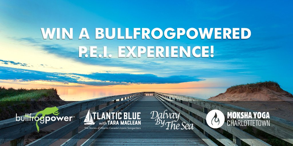 bullfrogpower's tweet photo. Win a #bullfrogpowered P.E.I. experience! Prizing includes tickets to @taramacmusic ’s show Atlantic Blue, a 2-night stay at @DalvaybytheSea &amp; a yoga class @MokshaChtown w/Tara! Enter now to win: https://t.co/l6ZdofmLGU https://t.co/EIwtWwwkhg