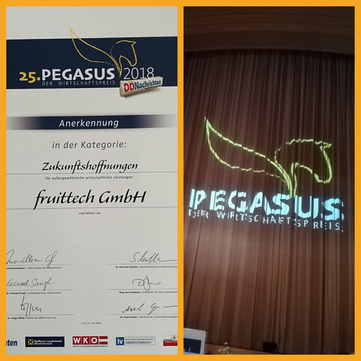 fruittechraab's tweet image. Voller Stolz nahmen wir bei der diesjährigen Pegasus Verleihung unsere Anerkennung in der Kategorie Zukunftshoffnung entgegen. 
Eine Platzierung unter den Top 10 ist für unser junges Team ein großer Erfolg 🏆🍒🎖️