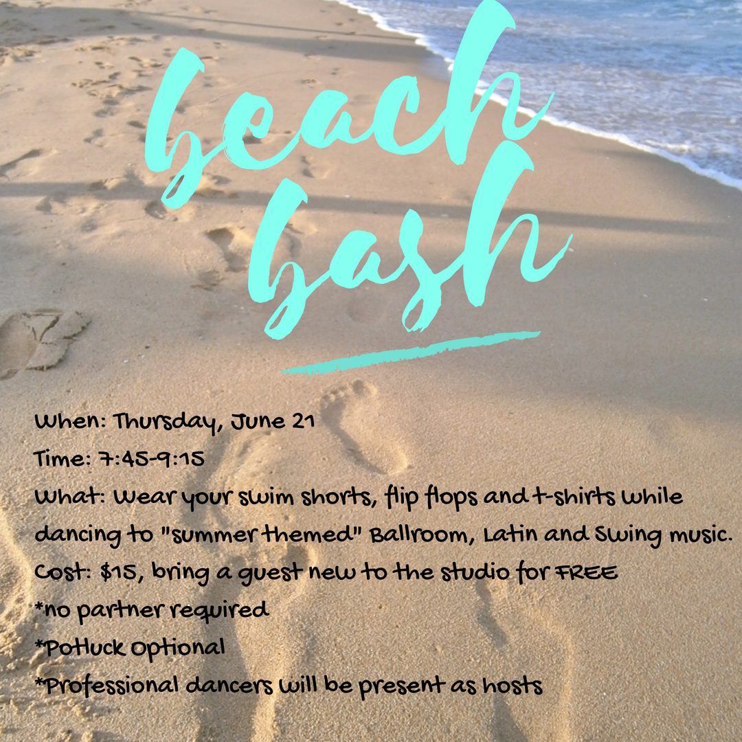 Looking for some summer fun?? Then put on your shorts, flip flops, and t-shirts and come to LA Ballroom's Beach Bash Social this Thursday, June 21 at 7:45 pm for a night of dancing to "summer themed" Ballroom, Latin, and Swing music! For more info call (818) 501-7498!
