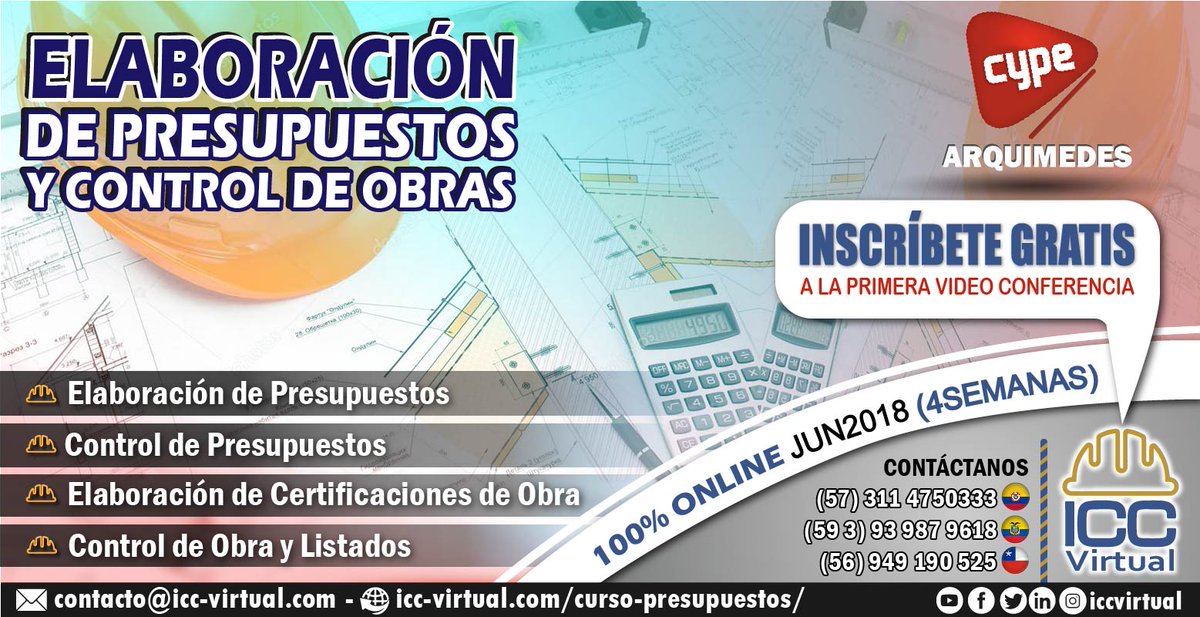IccChile's tweet photo. Elaboración de Presupuestos con Arquímedes- #CYPE 
Junio 28 -Inscríbete GRATIS a la presentación: 
https://t.co/QyUAuxvzW0
ICC Virtual Ingeniería 
Colombia +57 3114750333 / Ecuador +593 93 987 9618 / contacto@icc-virtual.com https://t.co/9unh5aiShM