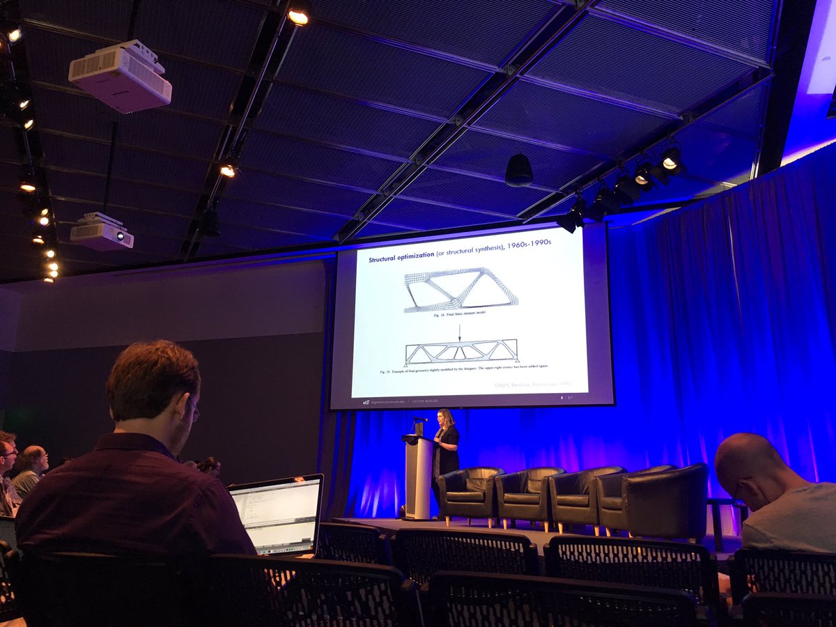 colemajr's tweet image. Prof Caitlin Mueller delivering incredible keynote at ACM Symposium on Computational Fabrication #mit #digitalstructures