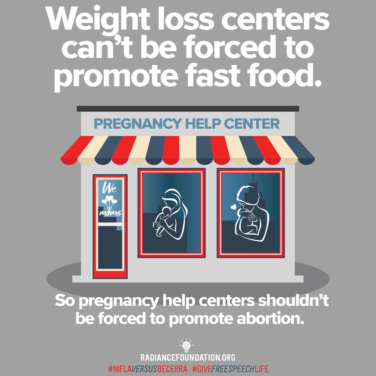 Drug rehab centers can't be forced to promote drinking alcohol. Weight-loss groups can't be forced to promote fast food. So pregnancy help centers shouldn't be forced to promote abortion. It's that simple. #NIFLAvBecerra #GiveFreeSpeechLife #SCOTUS
