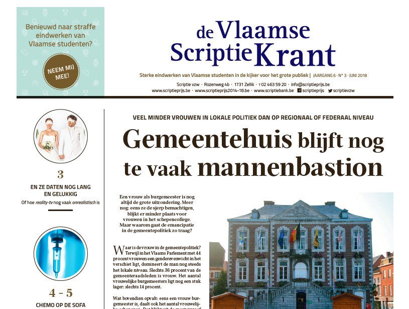 SciMingo's tweet photo. Waarom zien we nog zo weinig vrouwen in het gemeentehuis? Wordt de Belgische kust het nieuwe Aruba? En moet Philippe Geubels, door de opkomst van AI, voor z'n job vrezen? Het antwoord op al deze vragen lees je in de nieuwste #ScriptieKrant https://t.co/pkQwNFb4Er https://t.co/GdkFN09VIe