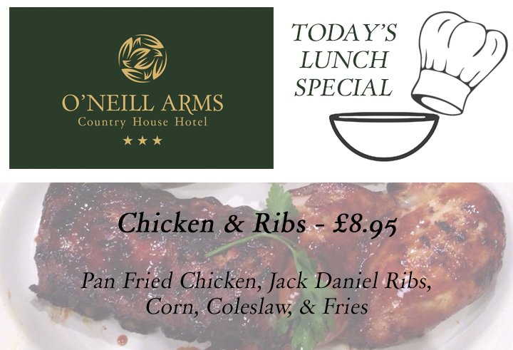 Today's Special - Chicken &amp; Ribs - £8.95
Pan-Fried Chicken, Jack Daniel Ribs, Corn, Coleslaw, and Fries...