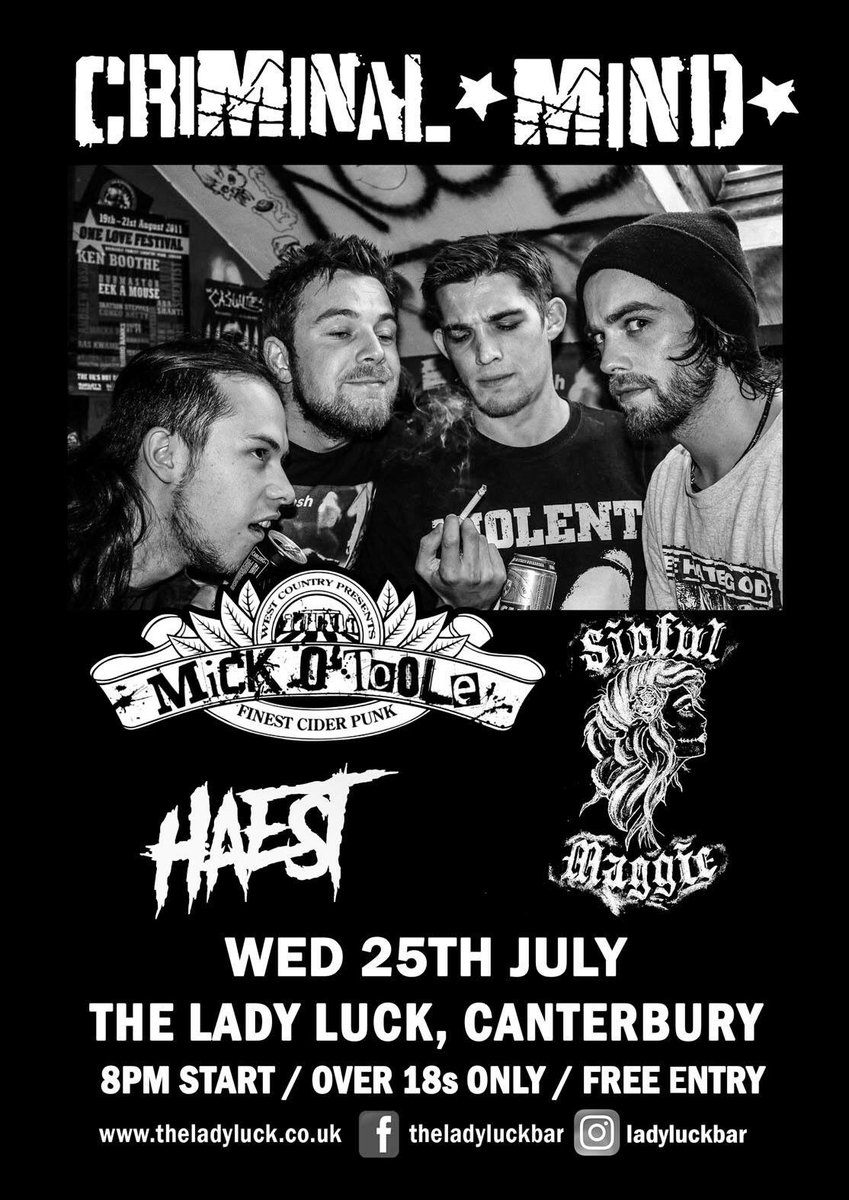 Show #4 - <a href="/TheLadyLuckBar/">Lady Luck</a>  Canterbury w/ Criminal Mind / Mick O’Toole / Sinful Maggie