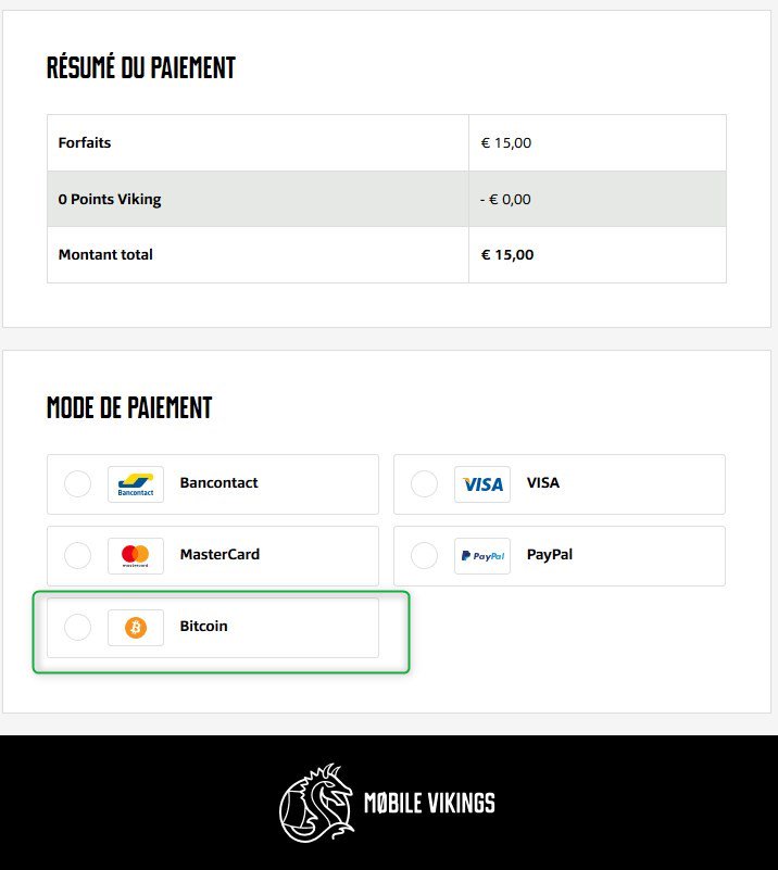 CryptOns_Ens's tweet photo. L'opérateur Mobile Vikings accepte désormais les payements en #bitcoin !!!

petit à petit la crypto devient un payement comme les autres 😃

#Crypto #blockchain #cryptomonnaie #CryptOns_Ens https://t.co/eS0SVsnGMA