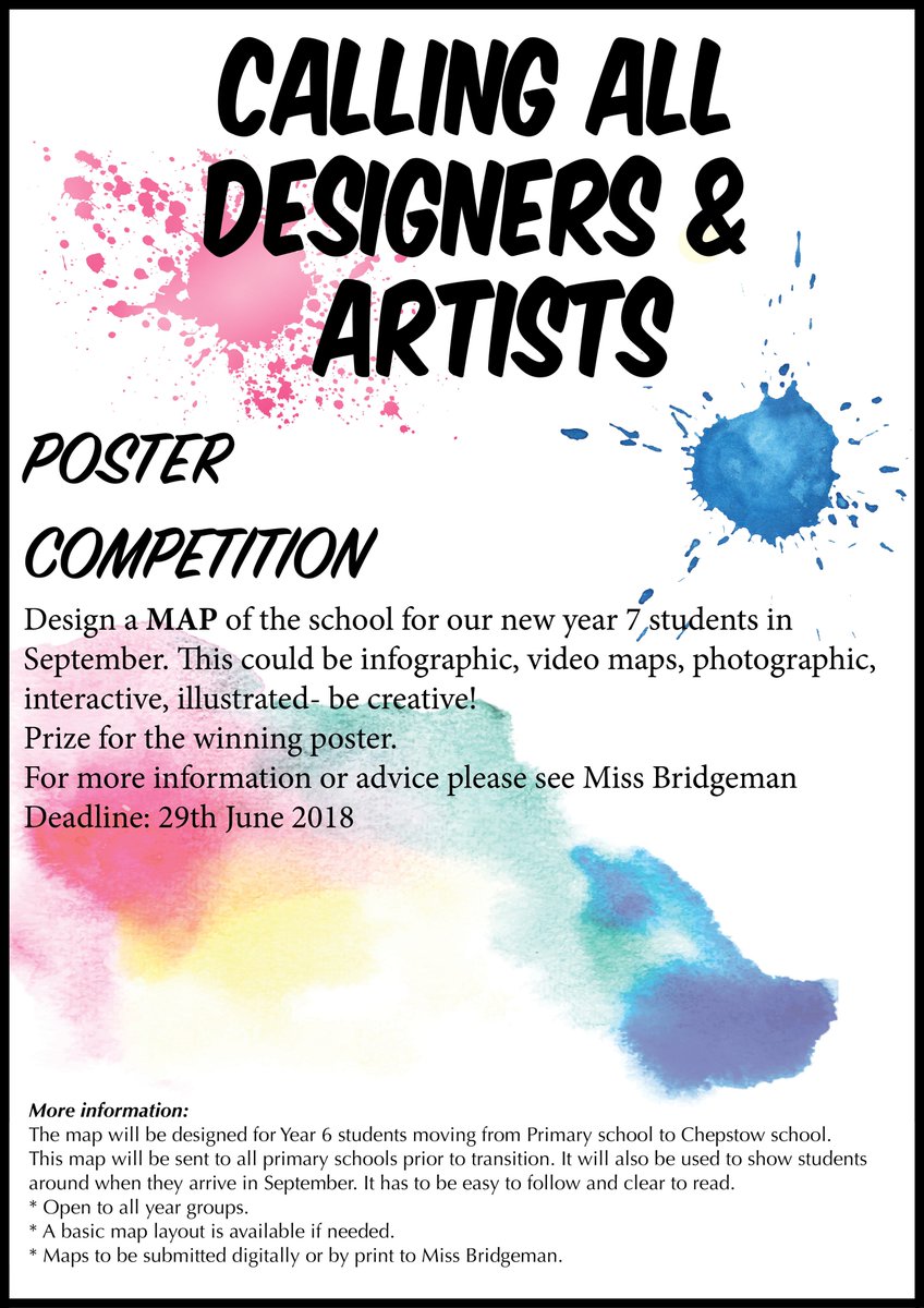 ArtandDesignLB's tweet photo. Calling all of our wonderful Artists- We are launching an Art competition- Design a map for our new year 7 students! @MrsJefferyArt @marek_anthony @chepstowschool #getcreative https://t.co/2VhjWCEzt7